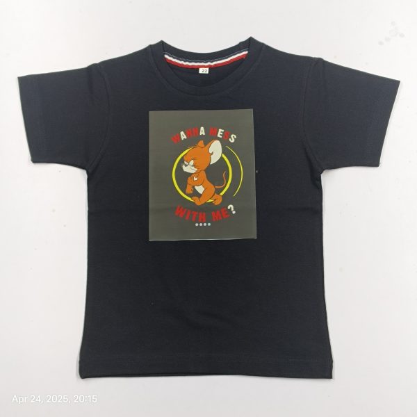 Black Cotton T-Shirt for Kids | Printed Casual Wear | Round Neck Tee | Premium Quality - Image 2